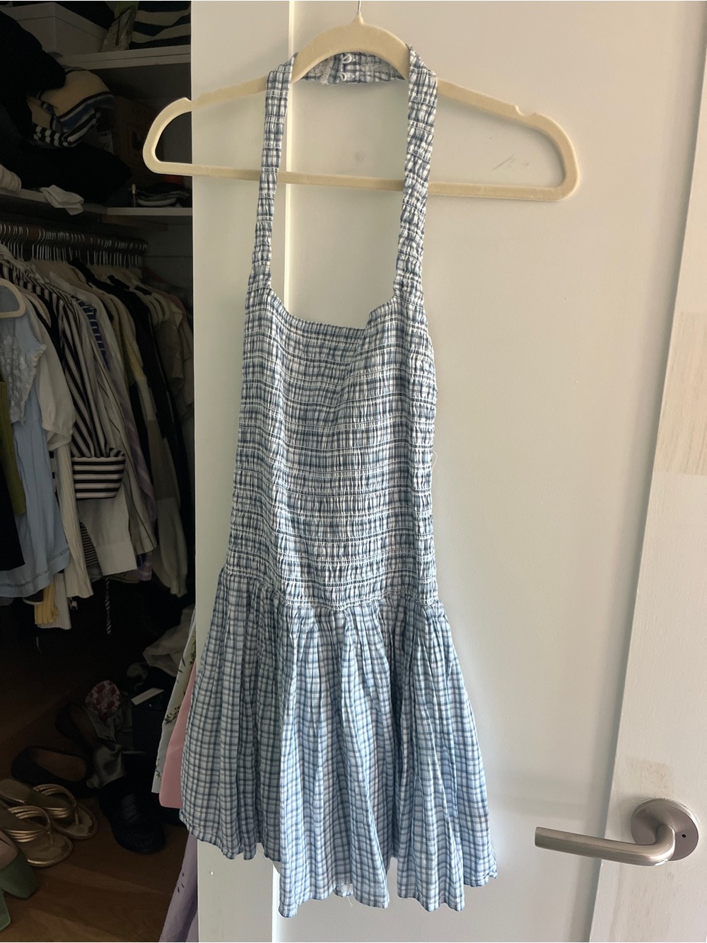 Abercrombie & Fitch Blue Plaid Halter Mini Dress